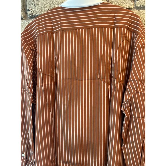 Womens Rayon Striped Long Sleeve Shirt By Uniqlo XL Brown With White Collar And - Picture 7 of 7